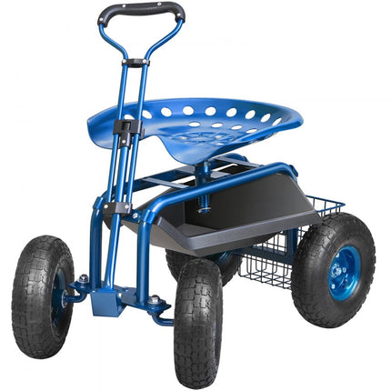 VEVOR rolstoel, werkplaatswagen van staal, belastbaar tot 136kg, tuinwagen met 25cm handvat en 45-54cm in hoogte verstelbare stoel, trolley, 30PSI bandenspanning, werkstoel, tuinstoel, blauw