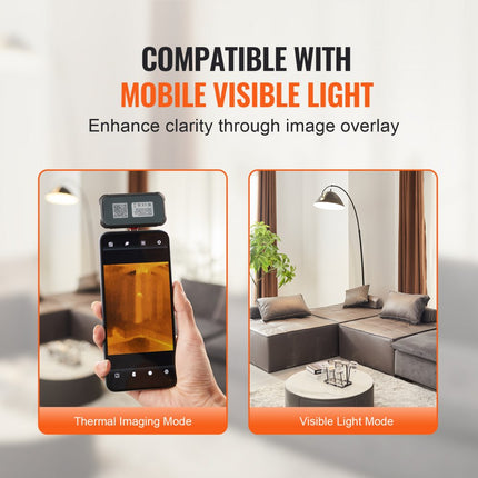 VEVOR warmtebeeldcamera voor Android 256x192 pixels Hoge resolutie 0,1°C hittegevoeligheid Temperatuurbereik van -20℃ tot 550℃ Infraroodcamera ideale keuze voor huisinspectie HVAC-loodgieterswerk etc.