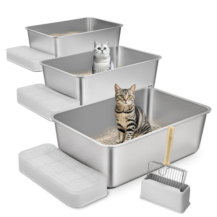 VEVOR set van 3 kattentoiletten met filterbasis 60x40x20cm