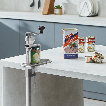 VEVOR handmatige blikopener, tafelgemonteerde blikopenermachine, commerciële blikopener met voet, in hoogte verstelbare tafelblikopener voor blikjes tot 30 cm hoogte, voor restaurant, hotel, enz.