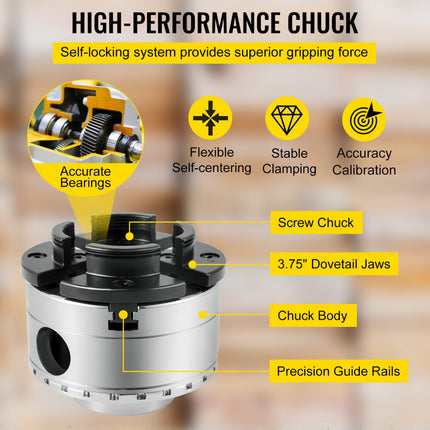VEVOR Draaibank Klauwplaat Houtdraaibank Chuck van Staal 95 mm voor Draaibank