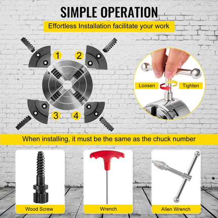 VEVOR Draaibank Klauwplaat Houtdraaibank Chuck van Staal 95 mm voor Draaibank