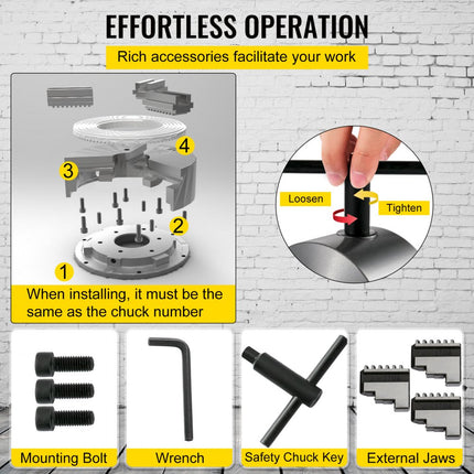 VEVOR Metalen Draaibank Klauwplaat 125 mm 3 Kaak Draaibank Klauwplaat, 3 Klauw Zelfcentrerende Klauwplaat Hoge Precisie Groot Klembereik zeer Geschikt voor CNC-draaibanken Slijpmachine Boormachine