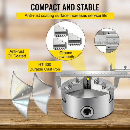 VEVOR K11-160 6 "3-klauwplaat Zelfcentrerend Semi-stalen houtdraaiontwerp