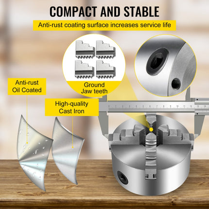 K12-125 5" 4 Jaw Lathe Chuck Reversible Jaw Milling Machine Semi-steel Cast Iron