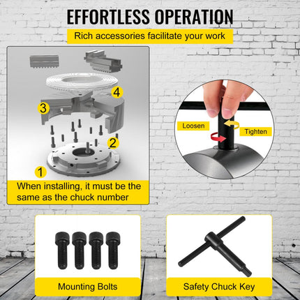 VEVOR Draaibank Chuck K72-125 5" 4 Kaak Onafhankelijke Kaak Effen Rug Externe Kaak Hout Draaien