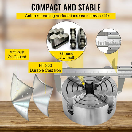 VEVOR Draaibank Chuck K72-125 5" 4 Kaak Onafhankelijke Kaak Effen Rug Externe Kaak Hout Draaien