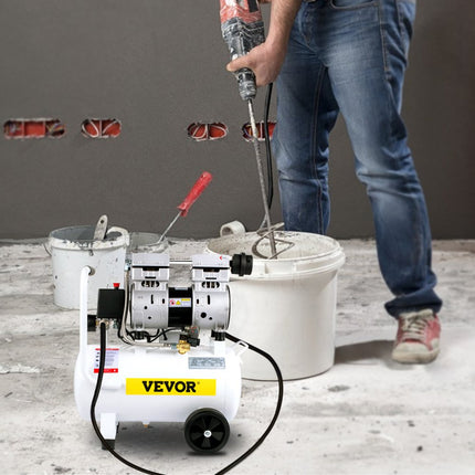 VEVOR Stille Compressor Tank 18 L Stille Luchtcompressor 850 W Draagbare Luchttank Gemaakt van Gelegeerd Staal met eén Druk Meter en 1440 RPM Rotatiesnelheid voor Huisreparatie, Bandenspanning, enz