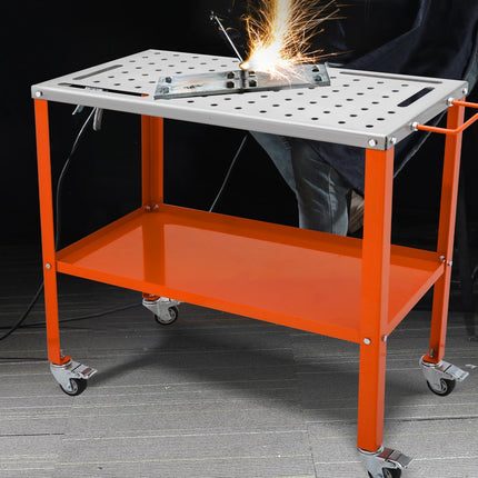 VEVOR Mobiele Lastafel 91.4x45.7cm Laswerkbank 544kg Laadvermogen Gatentafel 94 Gaten (φ1.6cm) Werkbank Koolstofstalen Werktafel Laskar met Wielen 4 Gereedschapssleuven