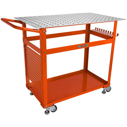 VEVOR Mobiele Lastafel 91.4x61cm Laswerkbank 272kg Laadvermogen Gatentafel 216 Gaten (φ1.6cm) Werkbank Koolstofstalen Werktafel met Wielen Gereedschapsbak aan zijkant 11 Haken