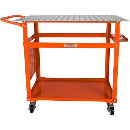 VEVOR Mobiele Lastafel 91.4x61cm Laswerkbank 272kg Laadvermogen Gatentafel 216 Gaten (φ1.6cm) Werkbank Koolstofstalen Werktafel met Wielen Gereedschapsbak aan zijkant 11 Haken