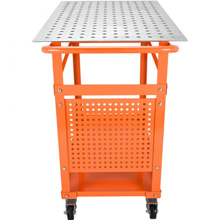 VEVOR Mobiele Lastafel 91.4x61cm Laswerkbank 272kg Laadvermogen Gatentafel 216 Gaten (φ1.6cm) Werkbank Koolstofstalen Werktafel met Wielen Gereedschapsbak aan zijkant 11 Haken