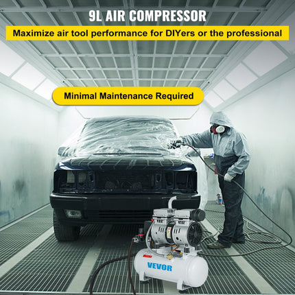 VEVOR Olievrije Draagbare Luchtcompressor 550W Olievrije Stille compressor 9L Luchtcompressor Olievrije Pomp Draagbaar Perfecte Unit Voor Al Inflatiebehoeften Plaatwerk Schilderen Stalen Luchtpistoo