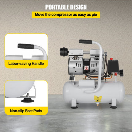 VEVOR Olievrije Draagbare Luchtcompressor 550W Olievrije Stille compressor 9L Luchtcompressor Olievrije Pomp Draagbaar Perfecte Unit Voor Al Inflatiebehoeften Plaatwerk Schilderen Stalen Luchtpistoo