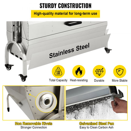 VEVOR Elektronische Lamsbraadmachine, 132 lbs Laden RVS BBQ Draaispit Rotisserie Kit, Braaddoos met 40 W Motor Verstelbare Hoogte Afsluitbare Zwenkwielen Baffle voor Buiten Kamperen Kampvuurbarbecue