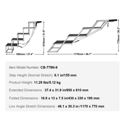 VEVOR Hondentrap Oprit Auto Hondenoprit Vouwtrap Huisdierentrap 5 treden 68kg