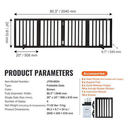 VEVOR hondenhek huisdierhek kinderveiligheidshek opvouwbaar bruin dierbenodigdheden
