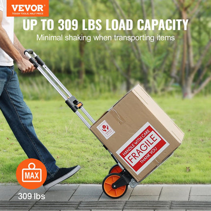 VEVOR steekwagen opvouwbare transportwagen van 140 kg gemaakt van aluminiumlegering en kunststof stapelwagen met verstelbare handgreep 900-1109 mm opvouwbare trolley met trekkoord compact formaat voor opslag