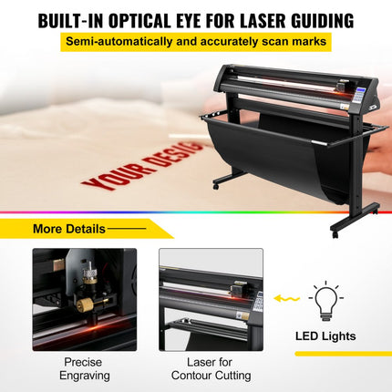 VEVOR Vinyl Snijplotter Vinylsnijder 1350mm Snijplotter Machine Led Vinyl Cutter Semi-automatisch Ingebouwd Optisch Oog Lasergeleiding Compatibel