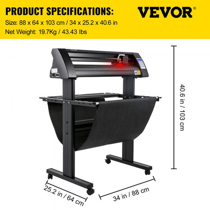 VEVOR Vinyl Snijplotter 720mm Snijplotter Vinylsnijder LEDscherm Vinyl Cutter  Semi-automatisch Ingebouwd Optisch Oog Lasergeleiding Compatibel