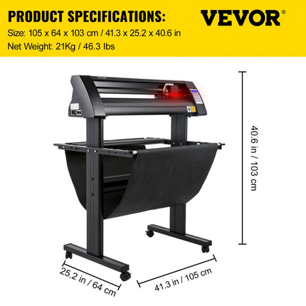 VEVOR Vinyl Snijplotter 870mm Snijplotter Vinylsnijder LEDscherm Vinyl Cutter Semi-automatisch Ingebouwd Optisch Oog Lasergeleiding Compatibel