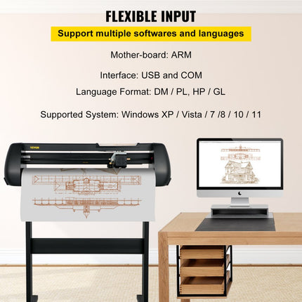 VEVOR Slogan Snijplotter 95 x 52 x 106 cm Vinylsnijder Vinyl Cutter 720 mm Vinyl Printer Snijmachine met Led Digitaal Paneel USB- en COM-interface