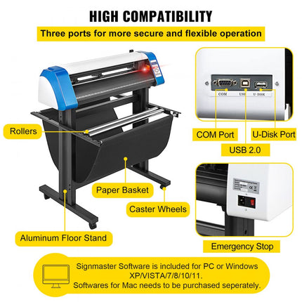 VEVOR vinylsnijmachine plottermachine, 87 cm vinylsnijder, halfautomatische doe-het-zelf vinylprintersnijmachine, handmatig positioneren van borden snijden met vloerstandaard Signmaster-software