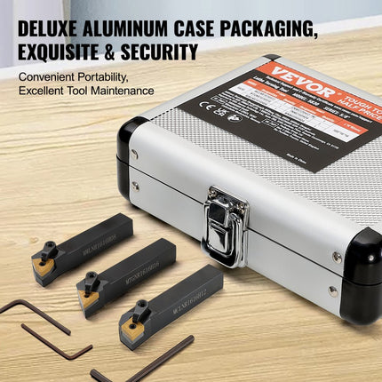 VEVOR 3-delige wisselplaathouder 5/8" CNC zware metalen draaigereedschappen met vertinde hardmetalen wisselplaten aluminium behuizing voor draaien groefsteken tappen