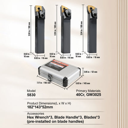 VEVOR 3-delige wisselplaathouder 5/8" CNC zware metalen draaigereedschappen met vertinde hardmetalen wisselplaten aluminium behuizing voor draaien groefsteken tappen