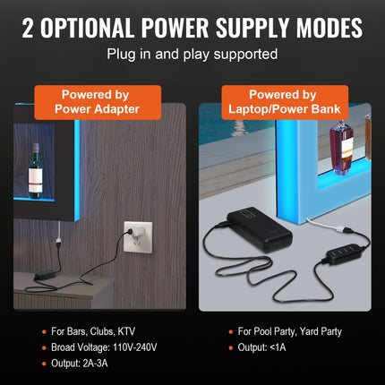 VEVOR barplank wijnrek LED-verlichting wandmontage 2-laags display van 121 cm