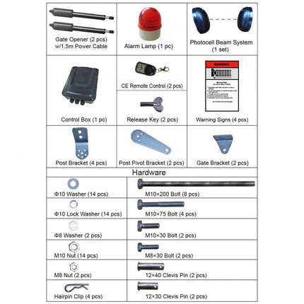 VEVOR dubbele draaipoortopener, automatische poortopener, tot 300 kg en 2,74 m lang, 50 W AC-aangedreven automatische poort met complete push/pull-to-open afstandsbedieningsset, dubbele poortopener 16 mm/s