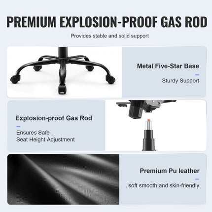 VEVOR bureaustoel PU leer zwart directiestoel met in hoogte verstelbaar 0-100 mm, bureaudraaistoel, draagvermogen 136,07 kg, directiestoel bureaustoel draaistoel bureaustoel bureaustoel