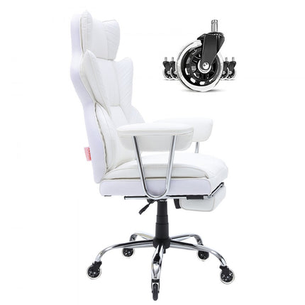 VEVOR bureaustoel PU leer wit directiestoel met voetsteun, bureau draaistoel in hoogte verstelbaar 0-80 mm, draagvermogen 181,43 kg, directiestoel bureaustoel 860 x 610 mm rugleuning draaistoel