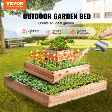VEVOR verhoogd bed 113 x 113 x 51 cm plantenbak dennenhout groentebed bloembak kruidenbed tuinbed plantenbak ideaal voor het kweken van groenten, fruit, kruiden, vetplanten etc.