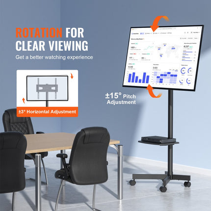 VEVOR TV-standaard met wielen Universeel 1430-1538 mm in hoogte verstelbaar, 100 x 100 mm / 400 x 400 mm, 39,9 kg Robuuste vloerstandaardbasis Geschikt voor 23"-60" TV, TV-beugel