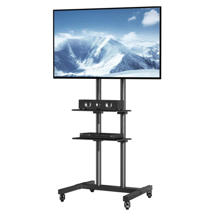 VEVOR Mobiel tv-meubel Mobiele tv-wagen voor 32-70 inch tv's met wieltjes en een dienblad