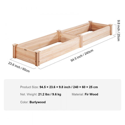 VEVOR verhoogd bed 240 x 60 x 25 cm plantenbak dennenhout groentebed bloembak kruidenbed tuinbed plantenpot ideaal voor het kweken van groenten, fruit, kruiden, vetplanten etc.