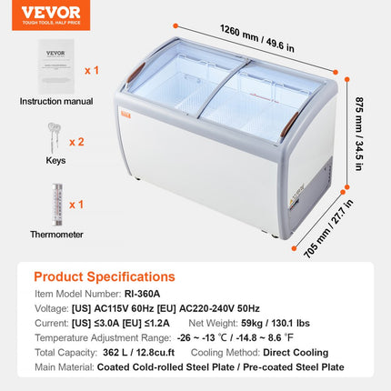 VEVOR 362L commerciële ijsvitrine Gelato Dip vriezer ijsvitrine