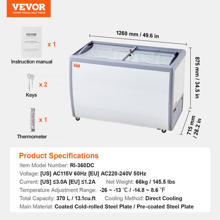 VEVOR 370L commerciële ijsvitrine Gelato Dip vriezer ijsvitrine