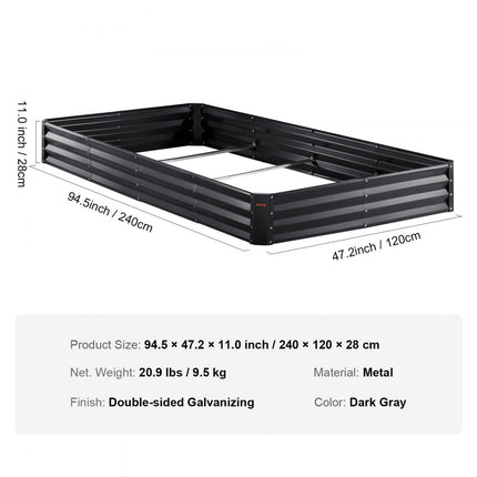 VEVOR verhoogde bloembak plantenbak tuin plantenbak terras moestuin tuinbed plantenbak donkergrijs 240x120x30cm gegalvaniseerd metaal ideaal voor het kweken van groenten fruit kruiden etc.