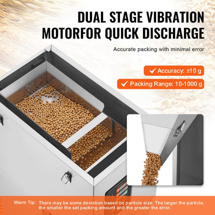 VEVOR deeltjesvulmachine, automatische vulmachine van 0,022-2,2 lbs/10-1000 g met voetpedaal, roestvrijstalen weegvulmachine, weegvulmachine voor bonen, zaden, granen, thee, korrelsverpakking
