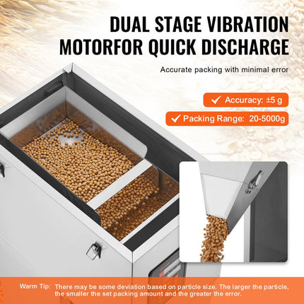 VEVOR deeltjesvulmachine 20-5000g Automatische vulmachine met voetpedaal Roestvrijstalen weegvulmachine Weegvuller voor bonen Zaden Granen Thee Korrelverpakking