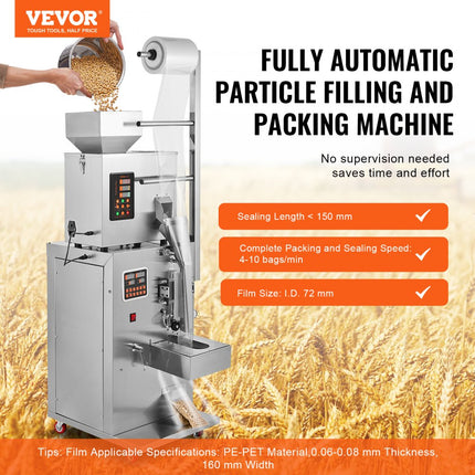 VEVOR Automatische deeltjesverpakkingsmachine 0,002-0,22lbs / 1-100g Multifunctionele zak Poederzak Verzwaarde vulverpakkingsmachine Poedervulmachine voor theezaden Granen Meelbonen