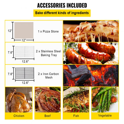 VEVOR Draagbare Pizzaoven Buiten 30 cm Roestvrijstalen Pizzaoven 458 x 464 x 1418 mm Houtgestookte Pizzaoven Buiten Gemaakt van Gietijzer en Roestvrij Staal Ideaal voor Verschillende Buitenbakplaatsen
