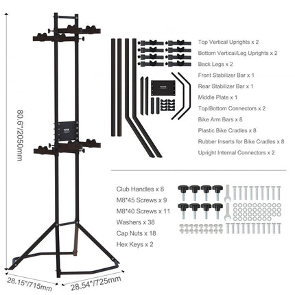 VEVOR fietsenrek voor 4 fietsen, vrijstaand fietsenrek met verticale zwaartekracht, volledig verstelbaar fietsenrek, zwaar staal voor garage, woonkamer, draagvermogen tot 250 lbs