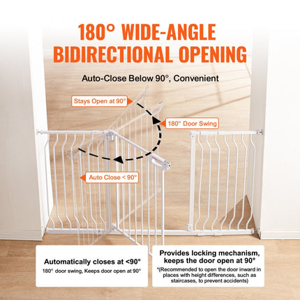 VEVOR deurveiligheidshek, slagboom, traphekje, 749-1468 mm breedtebereik, kinderhekje, huisdierenhekje, traphekje, dubbelzijdig draaibaar hek, 762 mm hoogte, wit babyhekje zonder boren