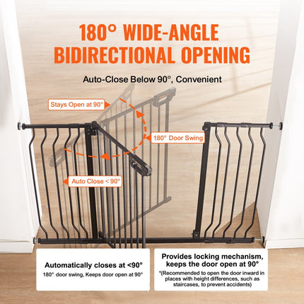 VEVOR deurveiligheidshek, slagboom, traphekje, 749-1346 mm breedtebereik, kinderhekje, huisdierenhekje, traphekje, draaibaar 762 mm hoogte aan beide zijden, zwart babyhekje zonder boren