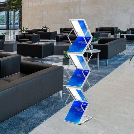 VEVOR Opvouwbaar Tijdschriftenrek Zilver Catalogus Houder Stand 26 x 36 x 152 cm Opvouwbare Catalogus van Aluminiumlegering en Pc-borden met 6 Vakken Gebruikt in Tentoonstellingen Beurzen Bibliotheken