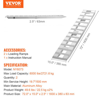 VEVOR auto-oprijplaat aluminium oprijplaten laadbrug 2721,6kg 183x38cm 2 stuks.