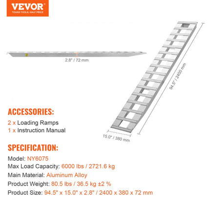 VEVOR autooprit aluminium oprijplaten laadbrug 2721,6kg 240x38cm 2 stuks.